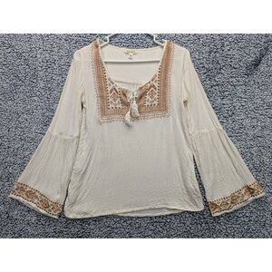Billabong Boho Blouse Womens S Fairy Cottagecore Peasant Western Bell Sleeve Tan